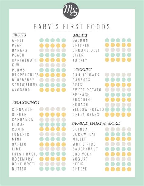 Printable Baby First Food Checklist